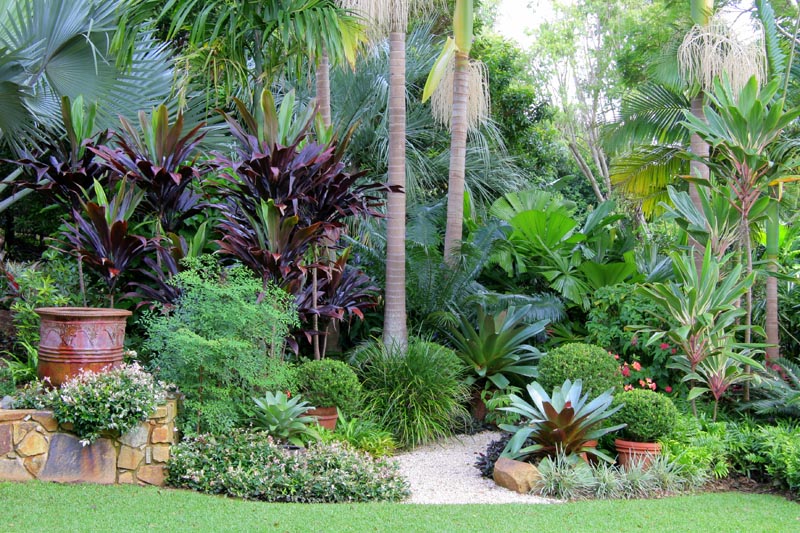 Jardim decorado com várias folhagens