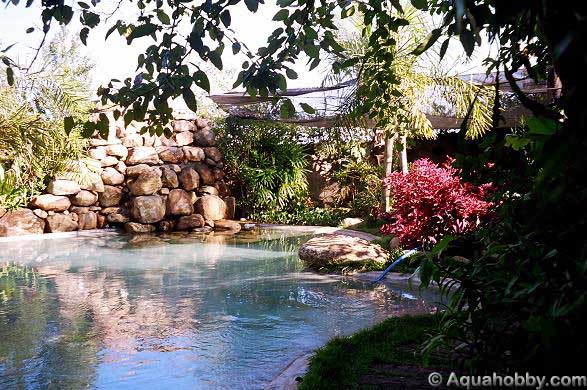 Um lago artificial com fundo que mais parece uma piscina, com fins puramente ornamentais