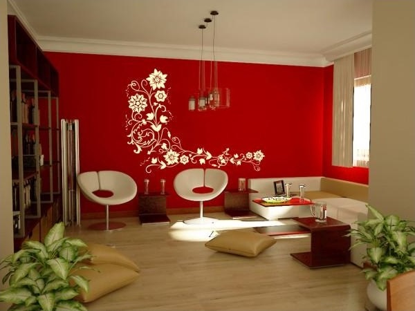 Parede de sala de estar grafiato vermelho