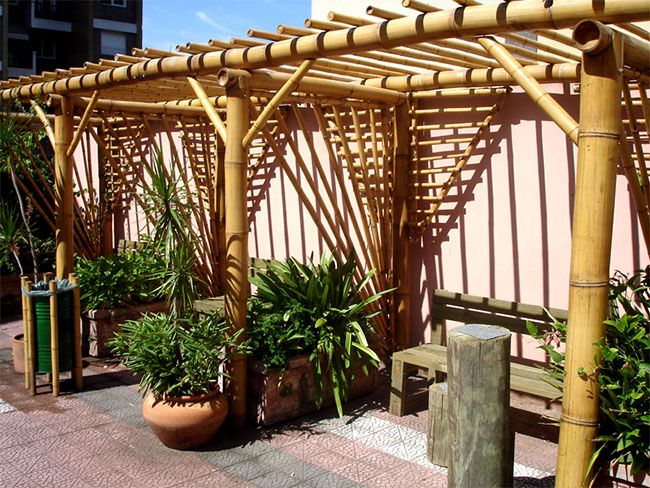 Pergolado de Bambu em cobertura de prédio